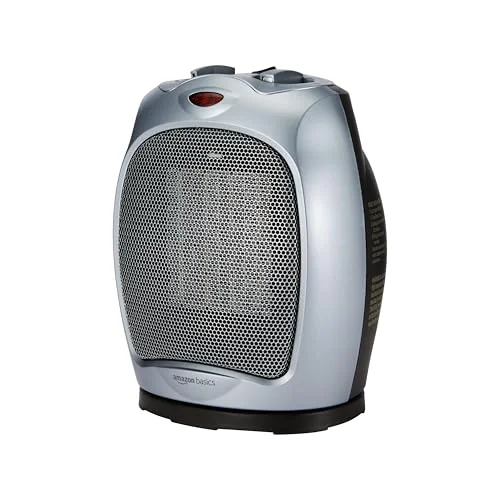 Amazon Basics oscillating ceramic portable space heater, silver