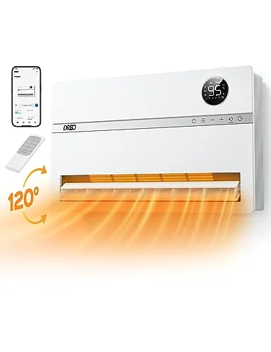 DREO Smart Wall Heater mounted on a bedroom wall, white