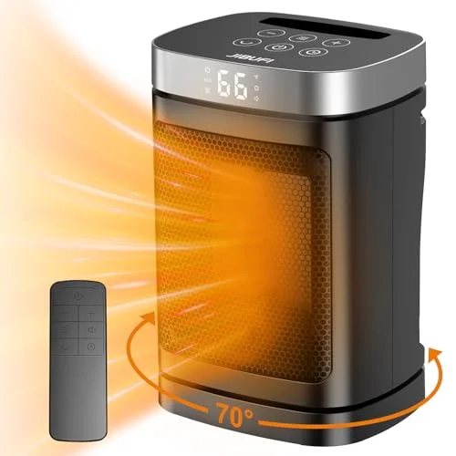 JIBUFI compact oscillating portable space heater with remote, white