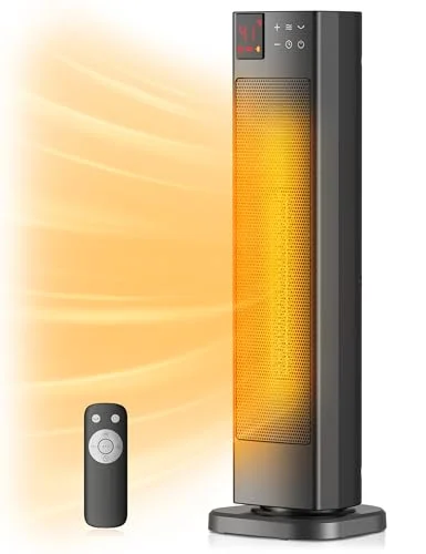 PELONIS 23 inch oscillating ceramic tower space heater with digital timer and remote, black